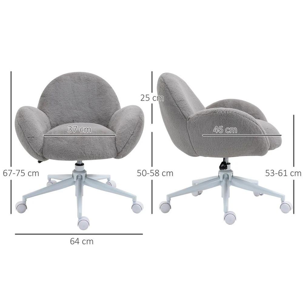 HOMCOM Fluffy Leisure Chair Office Chair w/ Backrest and Armrest for Bedroom Grey - Office Chair