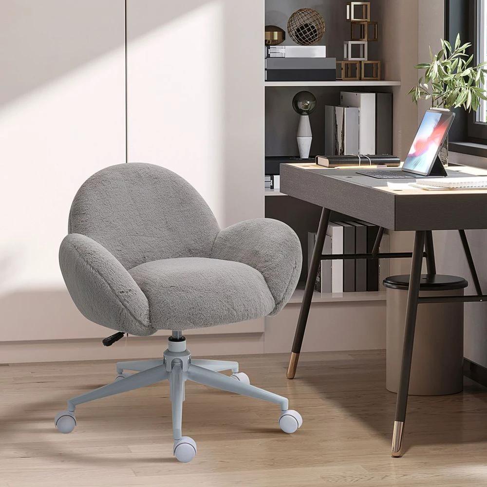 HOMCOM Fluffy Leisure Chair Office Chair w/ Backrest and Armrest for Bedroom Grey - Office Chair