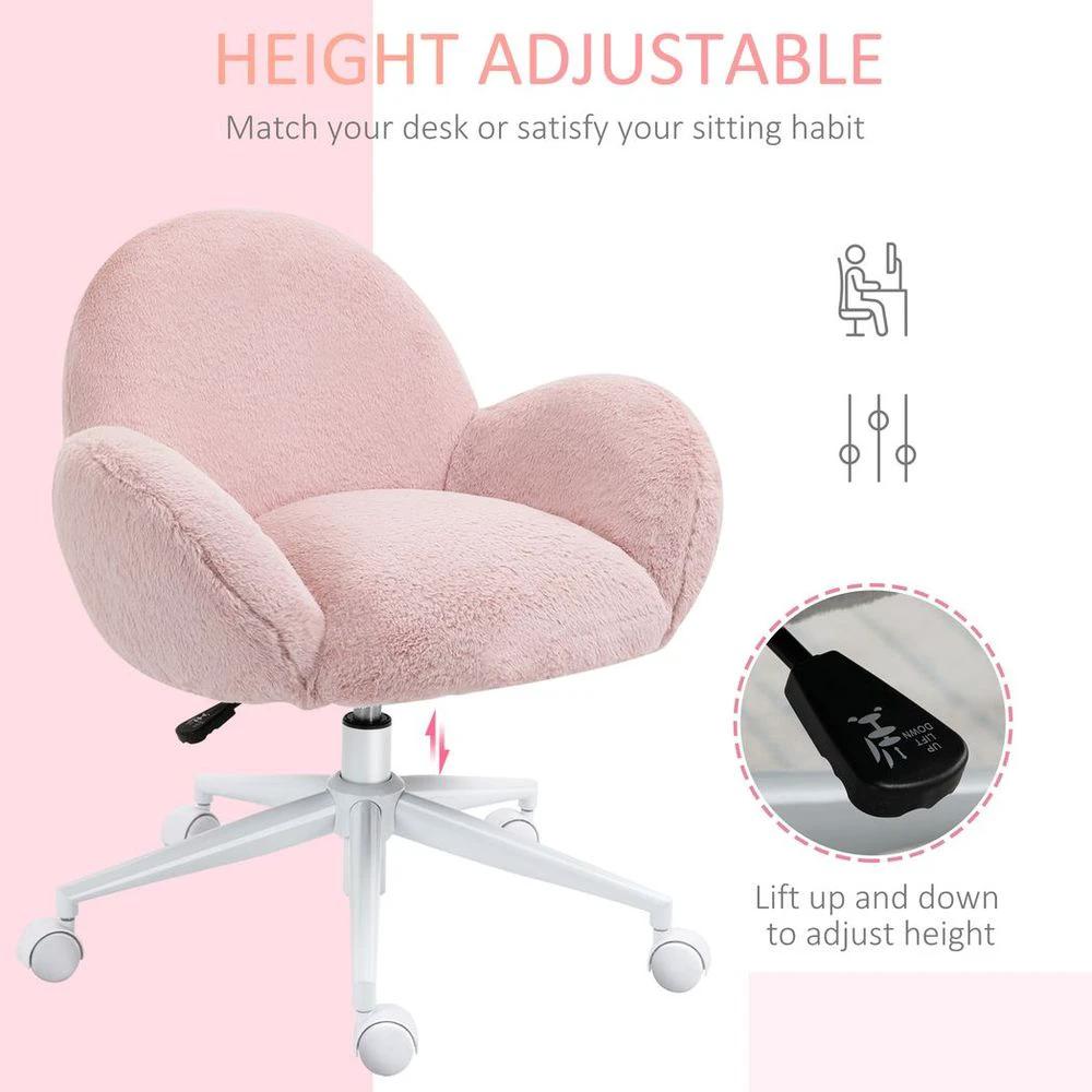 HOMCOM Fluffy Leisure Chair Office Chair w/ Backrest and Armrest for Bedroom Pink - Office Chair
