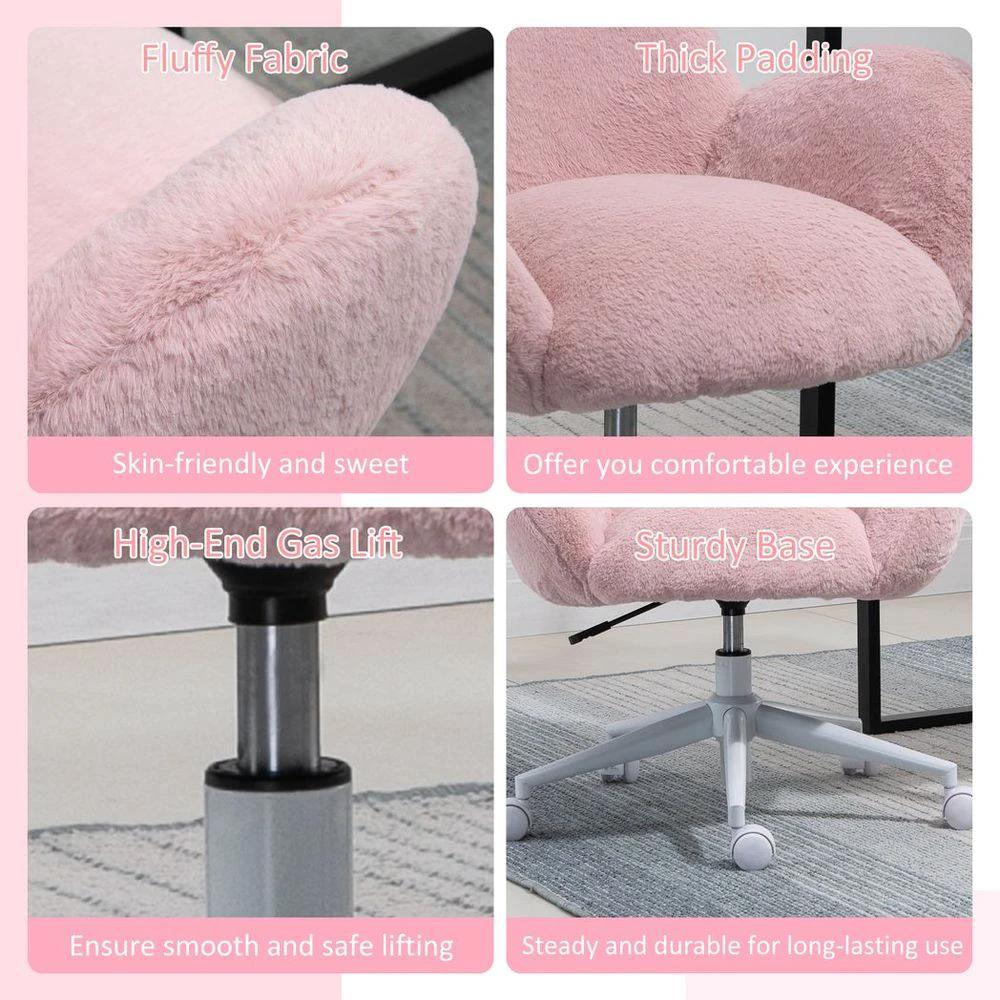 HOMCOM Fluffy Leisure Chair Office Chair w/ Backrest and Armrest for Bedroom Pink - Office Chair