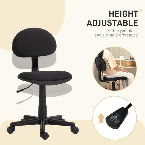 HOMCOM Armless Office Chair with Adjustable Height 360° Swivel Wheels Black by HOMCOM