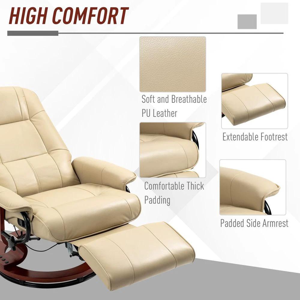 HOMCOM HOMCOM Ergonomic Office Recliner Sofa Chair PU Leather Armchair Lounger Cream - Office Chair