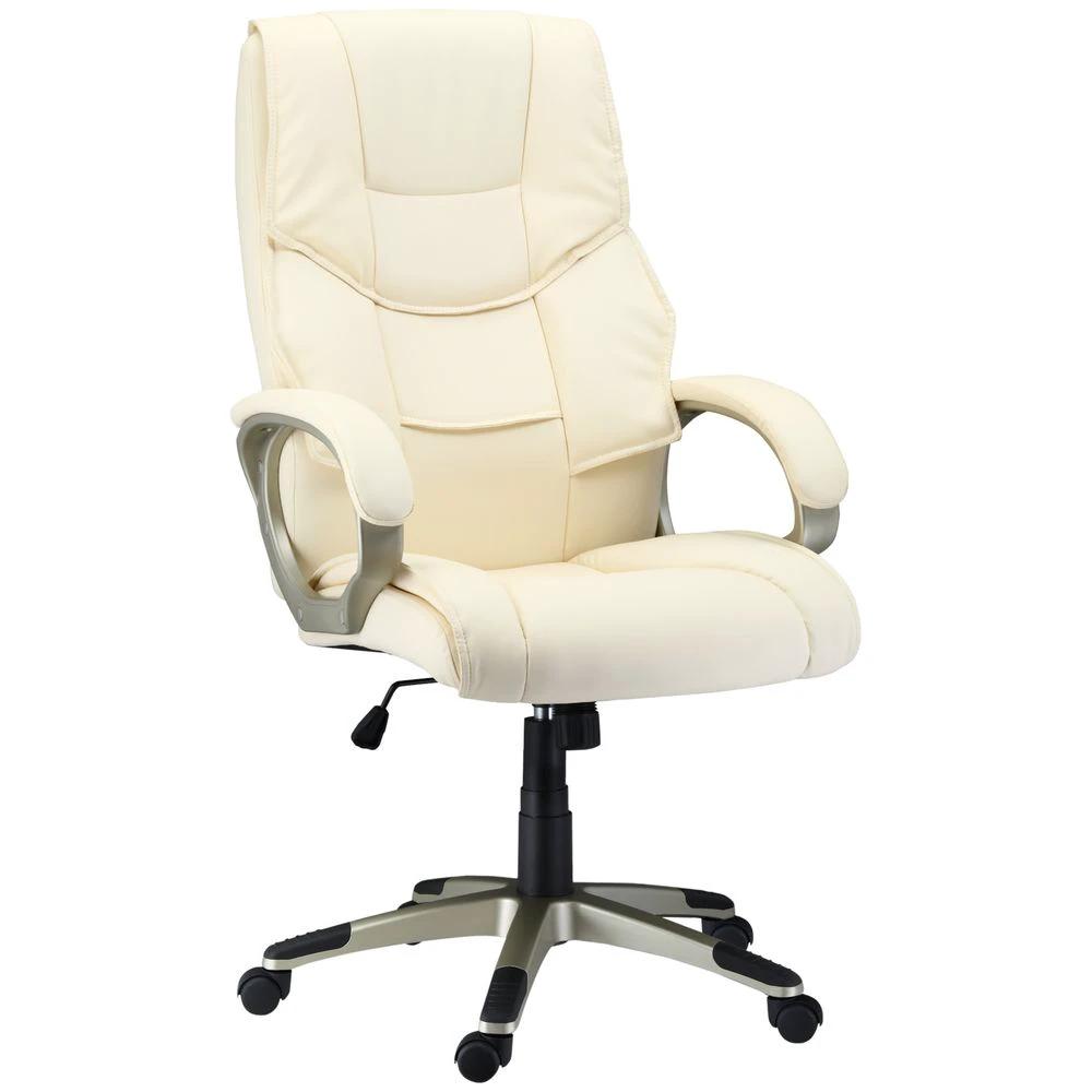 HOMCOM Executive Office Chair Faux Leather Computer Desk Chair w/ Wheel White by HOMCOM