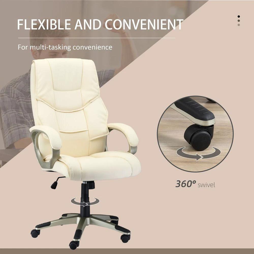 HOMCOM Executive Office Chair Faux Leather Computer Desk Chair w/ Wheel White by HOMCOM