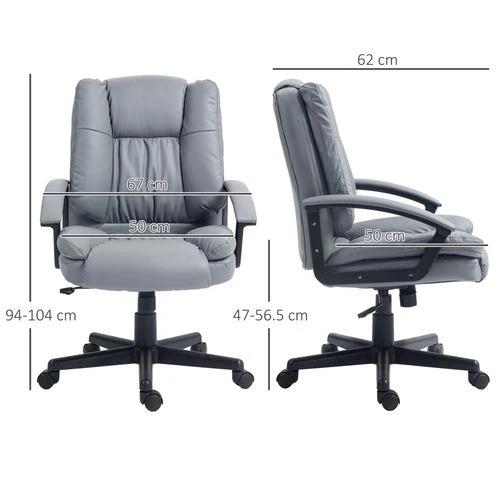 HOMCOM Faux Leather Home Office Chair Mid Back Desk Chair with Arms Light Grey by HOMCOM