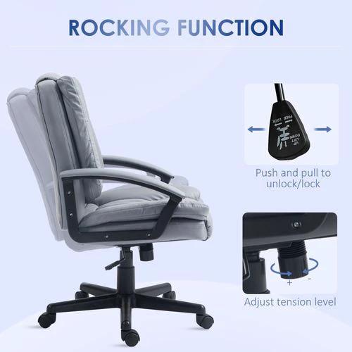HOMCOM Faux Leather Home Office Chair Mid Back Desk Chair with Arms Light Grey by HOMCOM