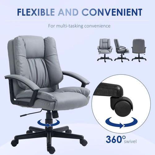 HOMCOM Faux Leather Home Office Chair Mid Back Desk Chair with Arms Light Grey by HOMCOM