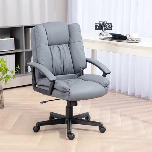 HOMCOM Faux Leather Home Office Chair Mid Back Desk Chair with Arms Light Grey by HOMCOM