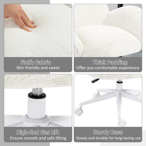 HOMCOM HOMCOM Fluffy Leisure Chair Office Chair with Backrest Wheels Cream White - Office Chair