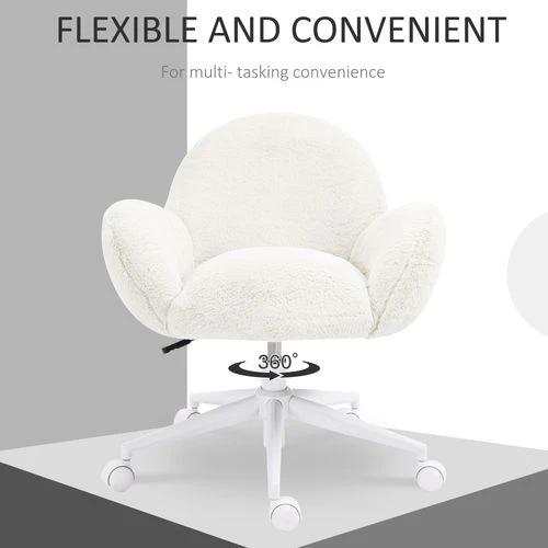 HOMCOM HOMCOM Fluffy Leisure Chair Office Chair with Backrest Wheels Cream White - Office Chair