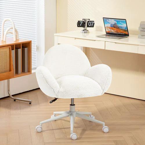 HOMCOM HOMCOM Fluffy Leisure Chair Office Chair with Backrest Wheels Cream White - Office Chair
