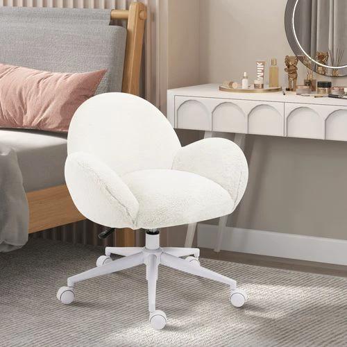 HOMCOM HOMCOM Fluffy Leisure Chair Office Chair with Backrest Wheels Cream White - Office Chair