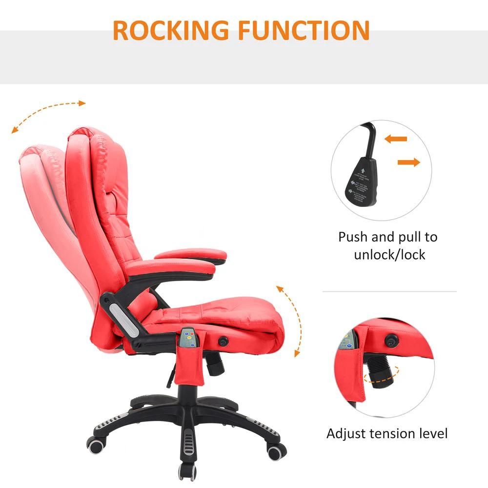 HOMCOM Heated Vibrating Massage Office Chair with Reclining Function, Red by HOMCOM