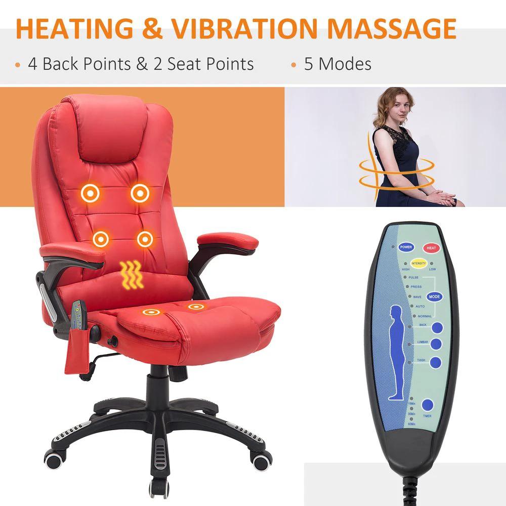 HOMCOM Heated Vibrating Massage Office Chair with Reclining Function, Red by HOMCOM