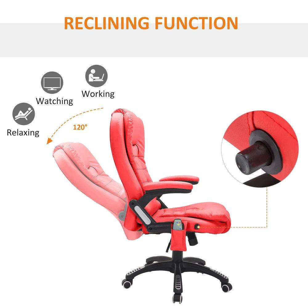 HOMCOM Heated Vibrating Massage Office Chair with Reclining Function, Red by HOMCOM