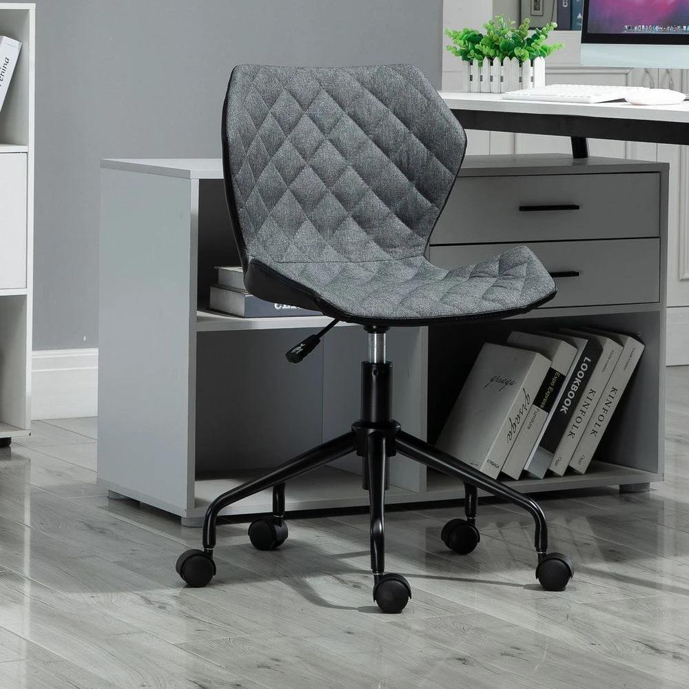 HOMCOM Home Office Swivel Desk Chair Nylon Wheels Adjustable Height Linen Grey - Office Chair