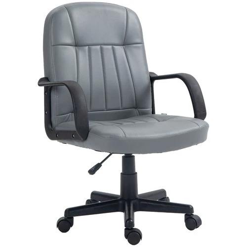 HOMCOM PU Leather Office Chair Swivel Home Mid-Back Computer Desk Chair, Grey - Office Chair