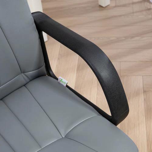 HOMCOM PU Leather Office Chair Swivel Home Mid-Back Computer Desk Chair, Grey - Office Chair