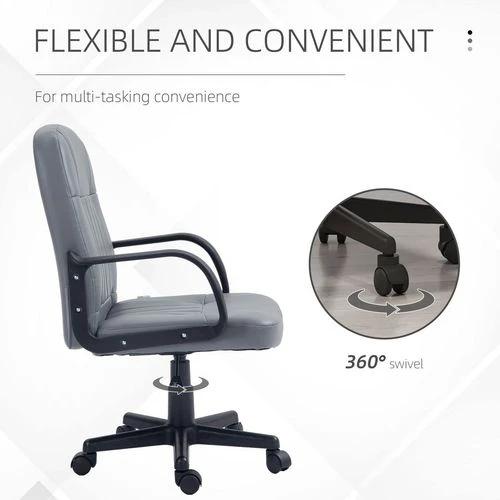 HOMCOM PU Leather Office Chair Swivel Home Mid-Back Computer Desk Chair, Grey - Office Chair