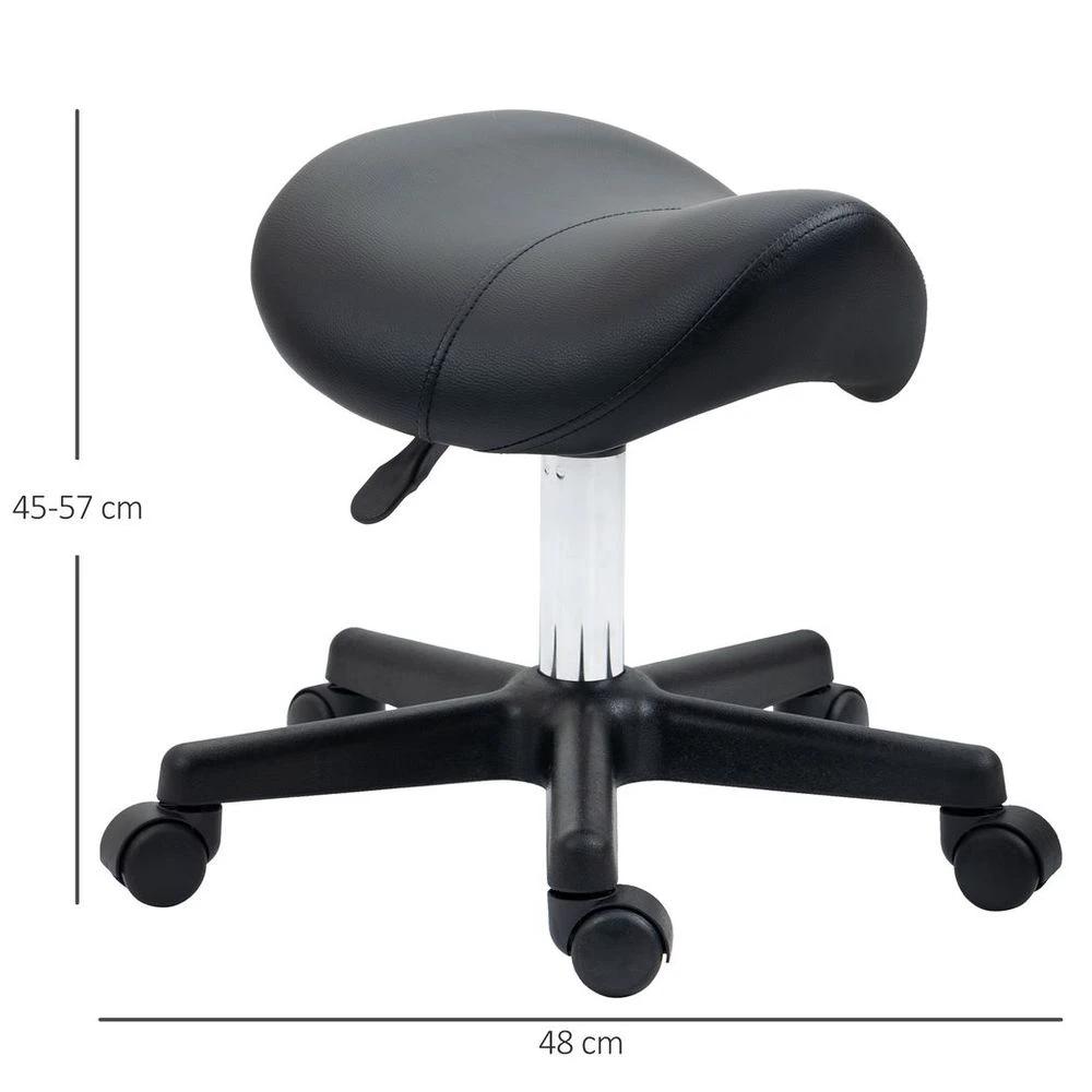 Saddle Stool PU Leather Adjustable Rolling Salon Chair Steel Frame for Massage by HOMCOM