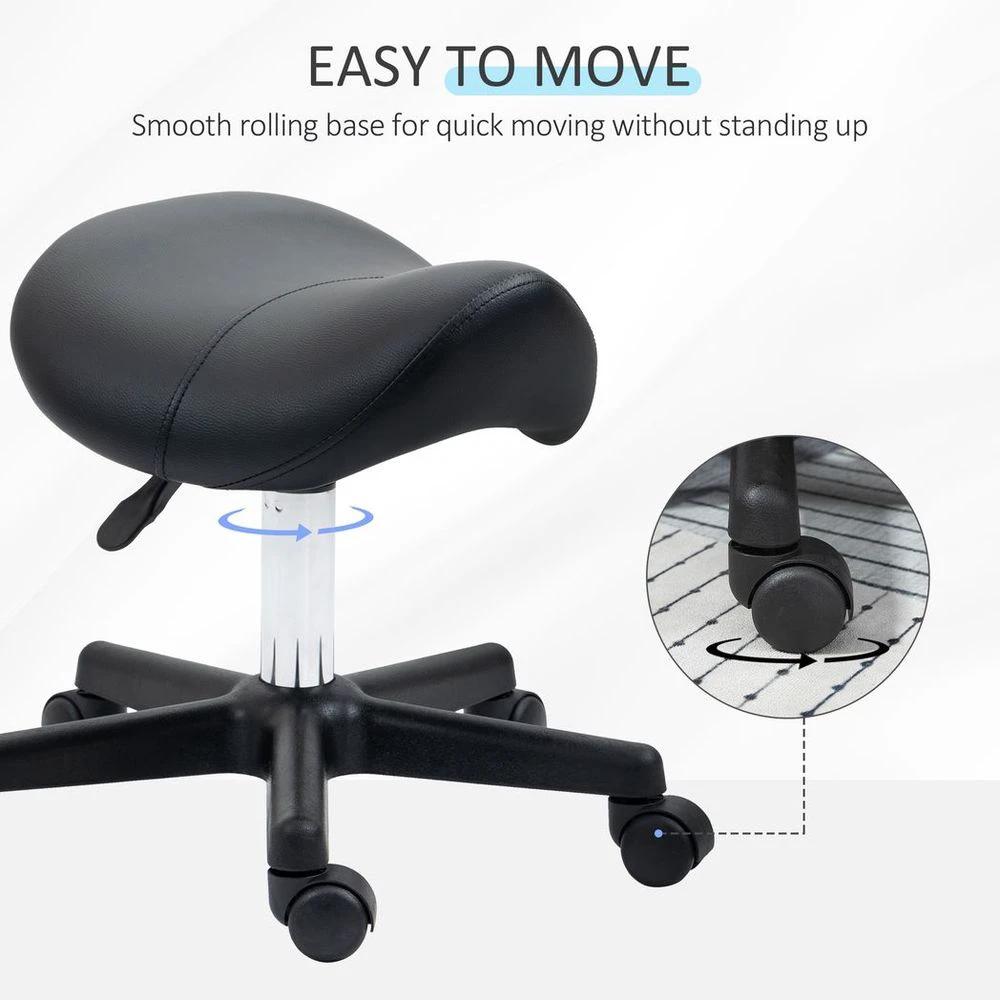 Saddle Stool PU Leather Adjustable Rolling Salon Chair Steel Frame for Massage by HOMCOM