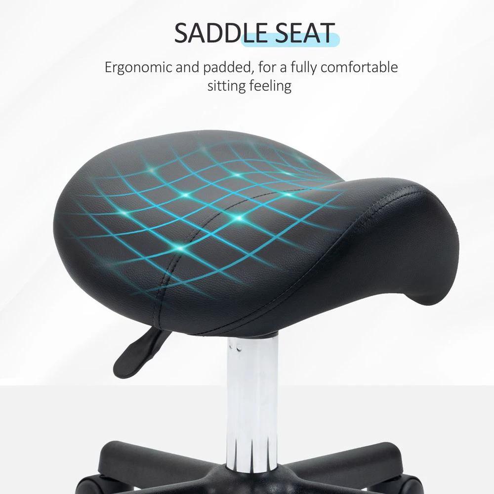 Saddle Stool PU Leather Adjustable Rolling Salon Chair Steel Frame for Massage by HOMCOM