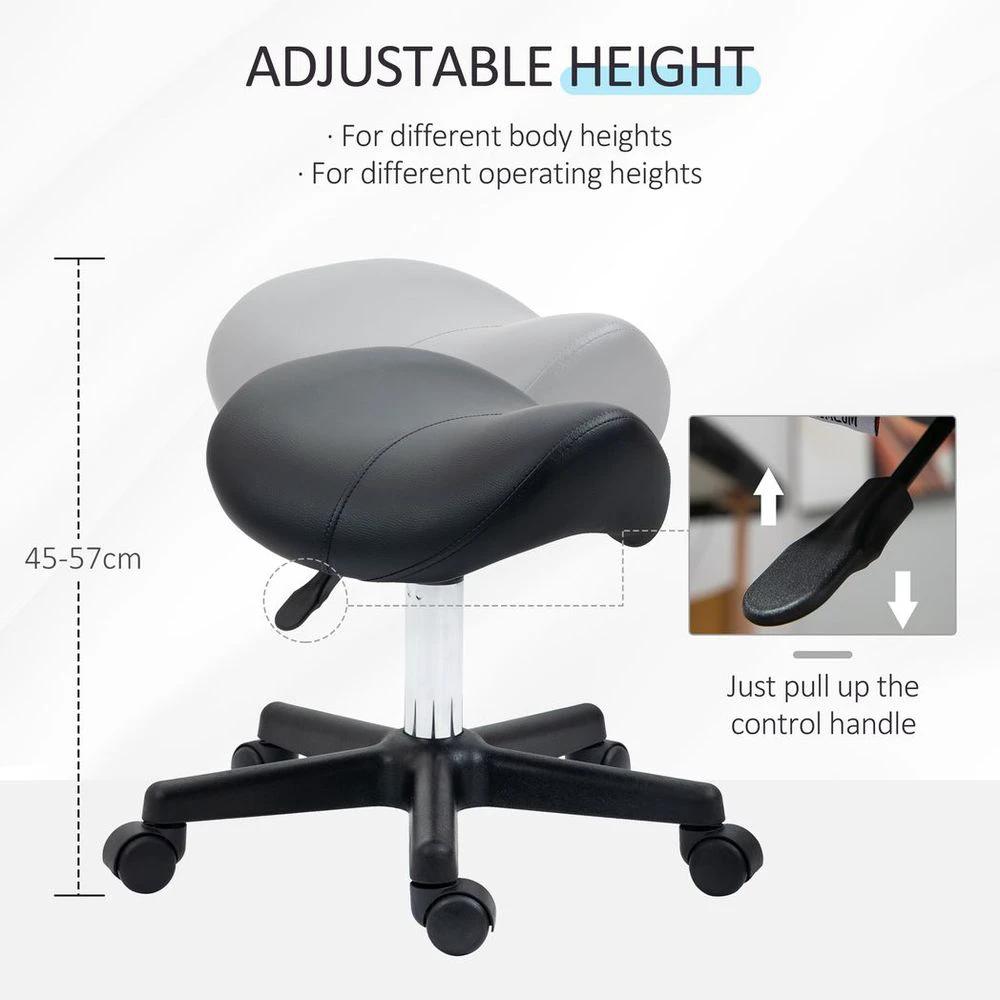 Saddle Stool PU Leather Adjustable Rolling Salon Chair Steel Frame for Massage by HOMCOM