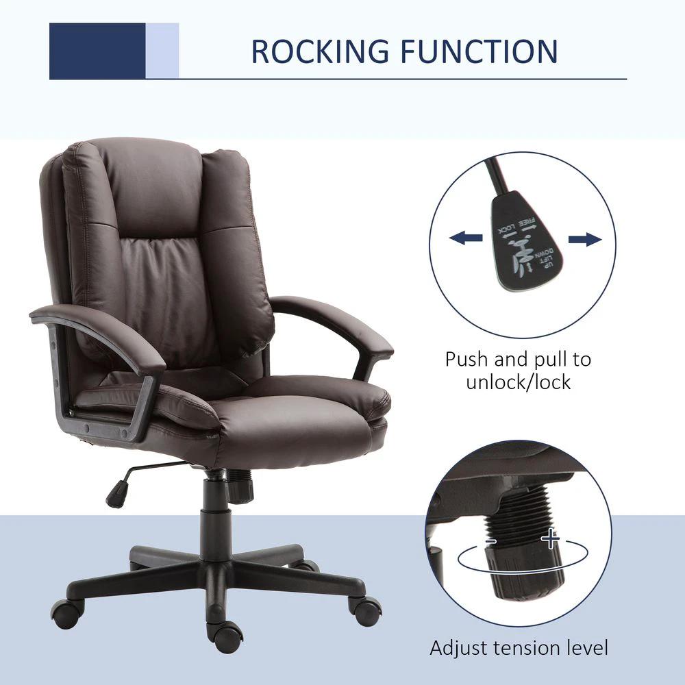 HOMCOM Swivel Executive Office Chair Mid Back PU Leather Chair w/ Arm, Brown HOMCOM - Office Chair