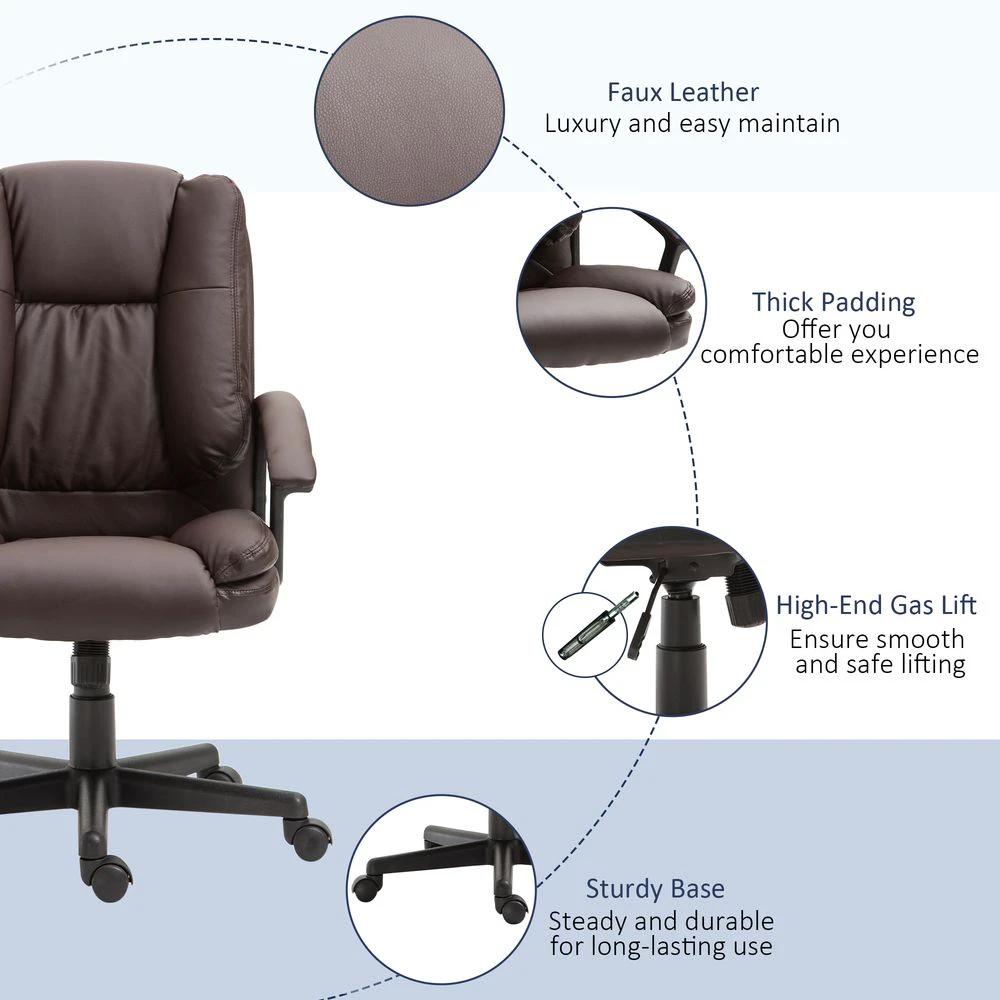 HOMCOM Swivel Executive Office Chair Mid Back PU Leather Chair w/ Arm, Brown HOMCOM - Office Chair