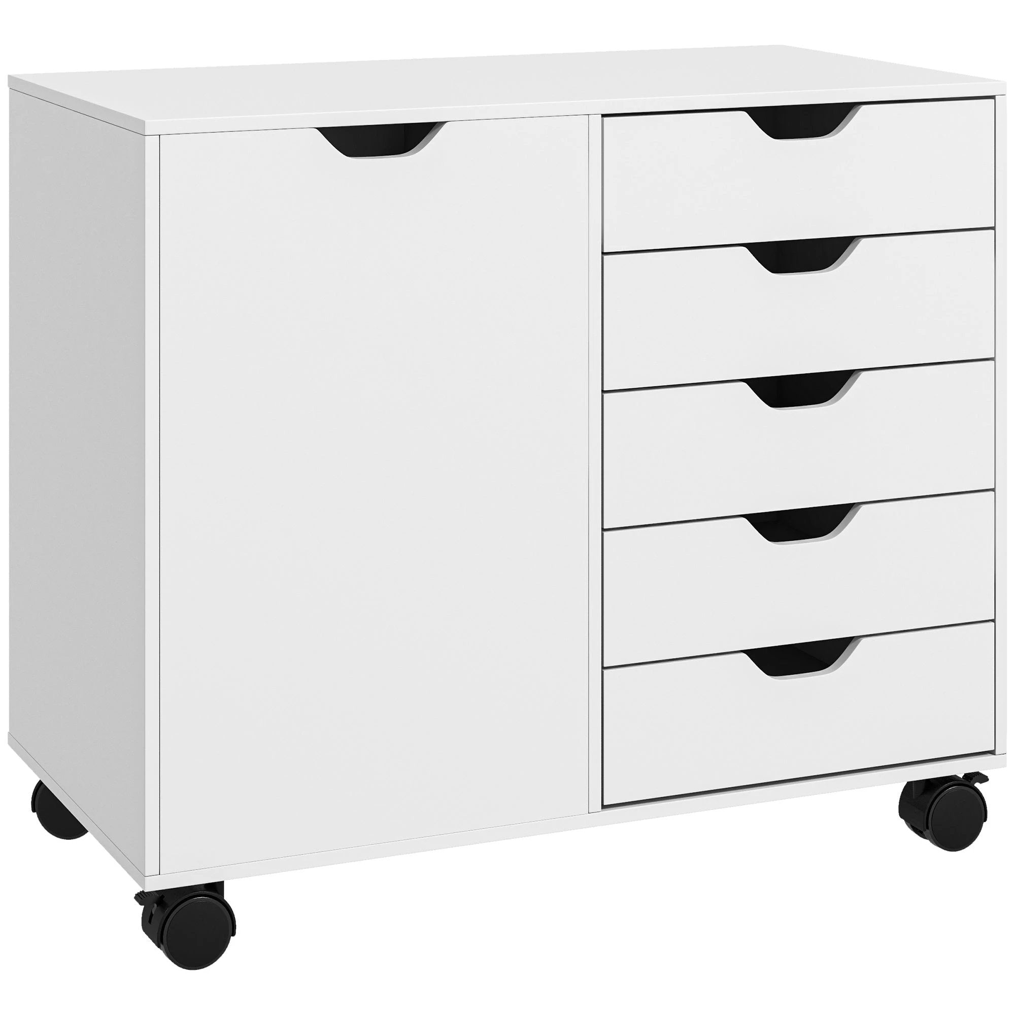 HOMCOM Modern Mobile 5-Drawer Cabinet w/ Door, Office Storage Cabinet White by HOMCOM