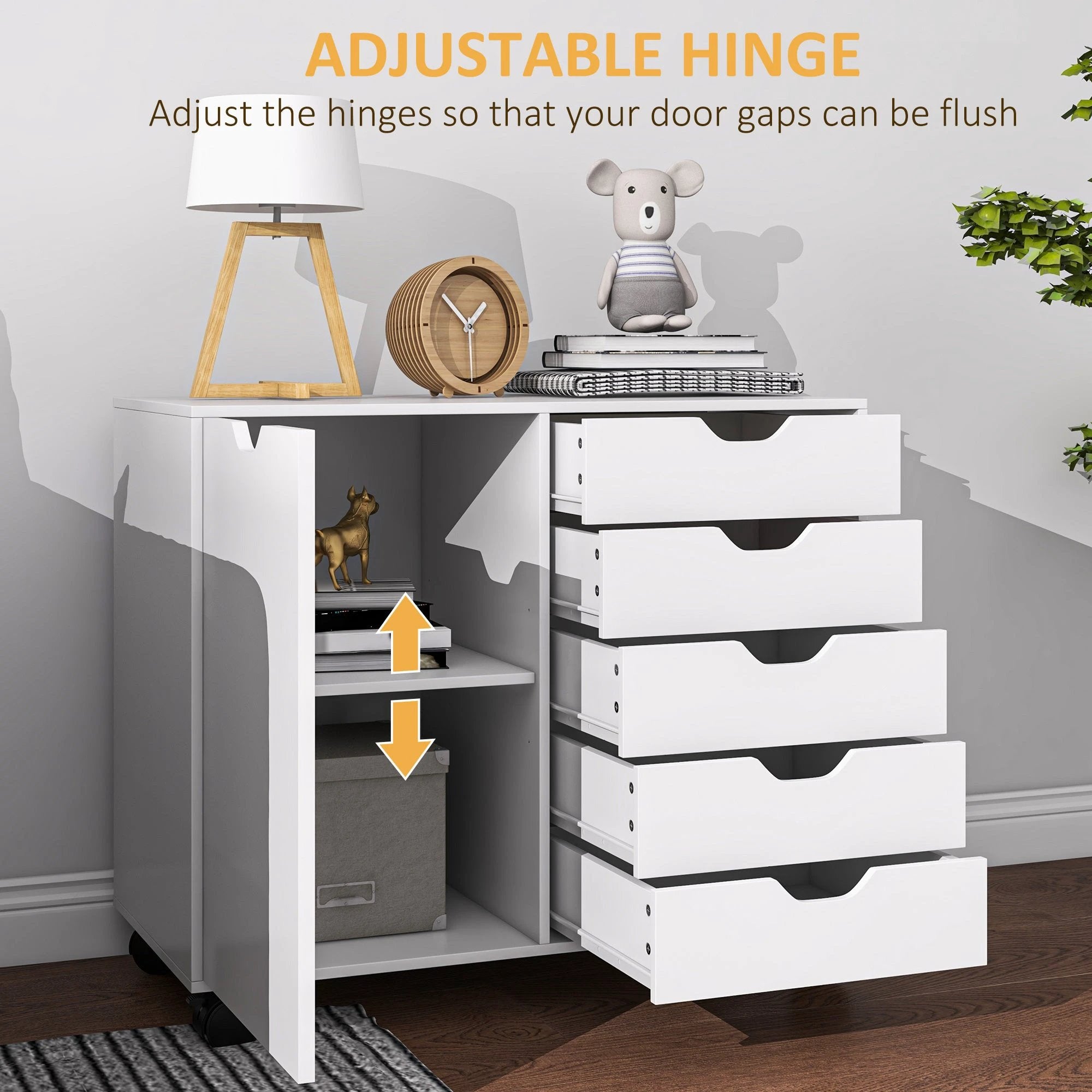 HOMCOM Modern Mobile 5-Drawer Cabinet w/ Door, Office Storage Cabinet White by HOMCOM