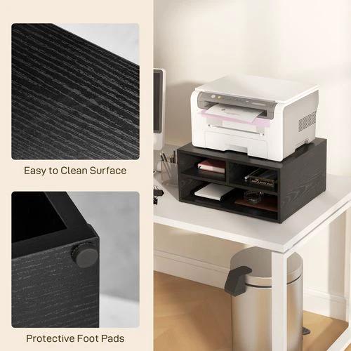 HOMCOM HOMCOM Desktop Printer Stand with 3 Open Compartments, Desk Organiser, Black - Office Storage