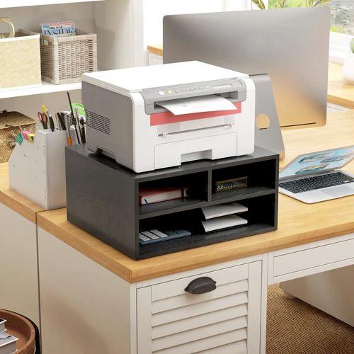 HOMCOM HOMCOM Desktop Printer Stand with 3 Open Compartments, Desk Organiser, Black - Office Storage