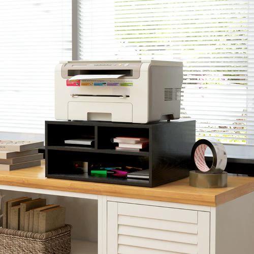 HOMCOM HOMCOM Desktop Printer Stand with 3 Open Compartments, Desk Organiser, Black - Office Storage