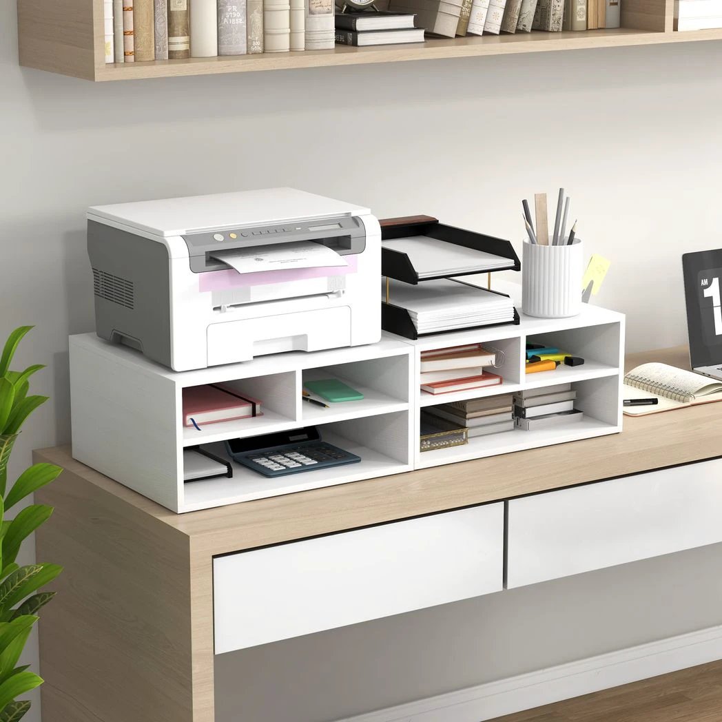 HOMCOM Desktop Printer Stand with 3 Open Compartments, Desk Organiser, Black by HOMCOM