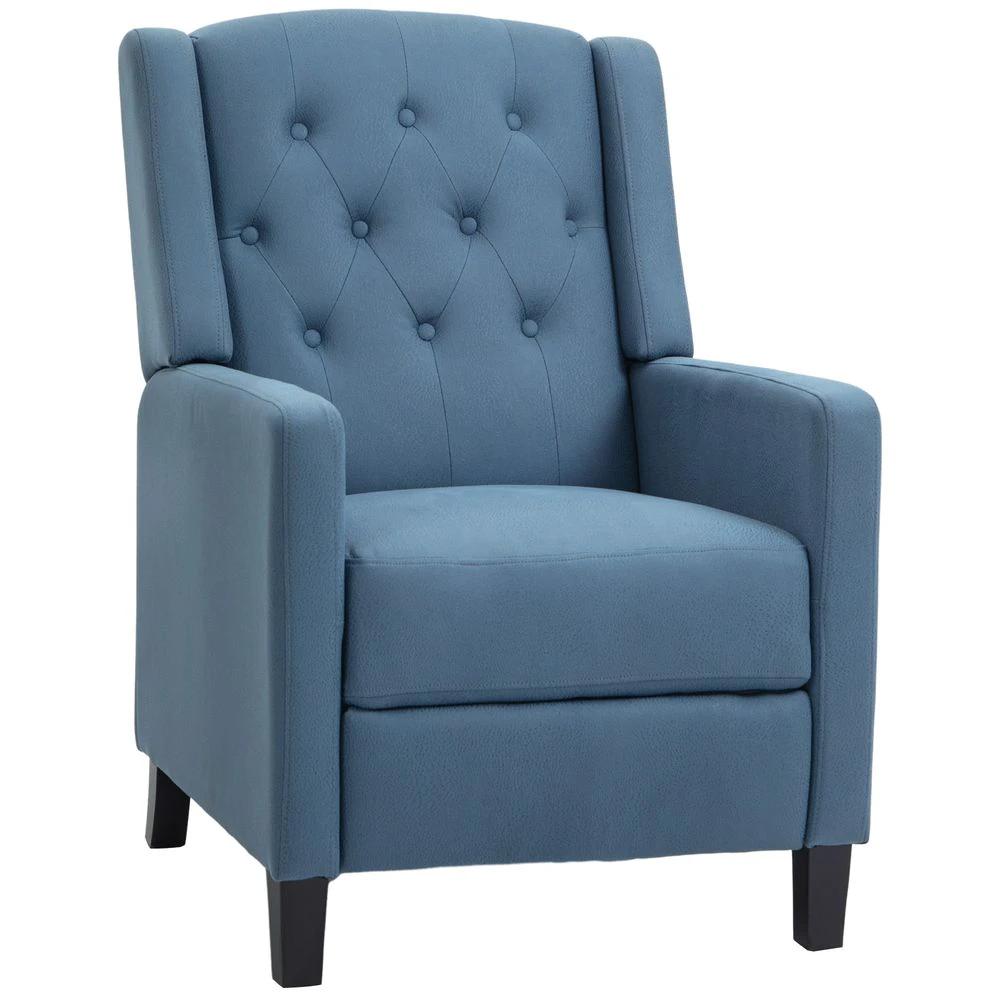 Button Tufted Microfibre Cloth Recliner Armchair for Living Room, Blue by HOMCOM