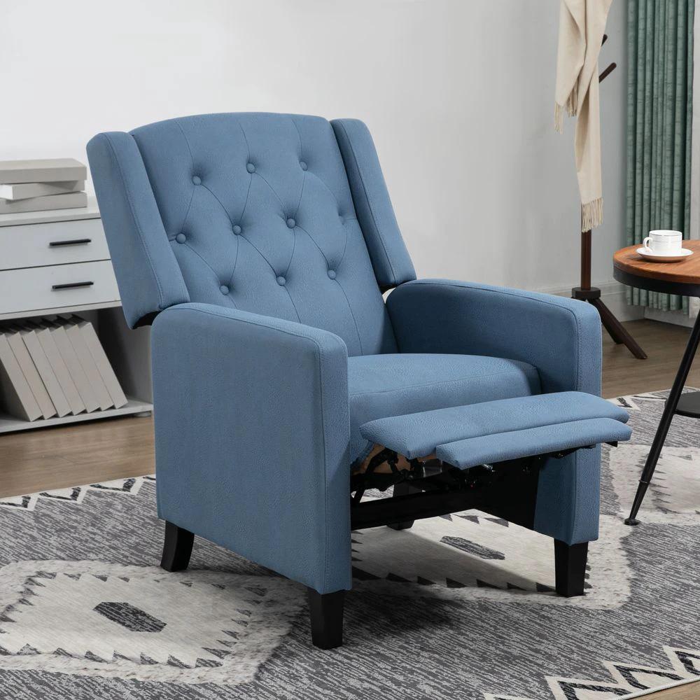 Button Tufted Microfibre Cloth Recliner Armchair for Living Room, Blue by HOMCOM