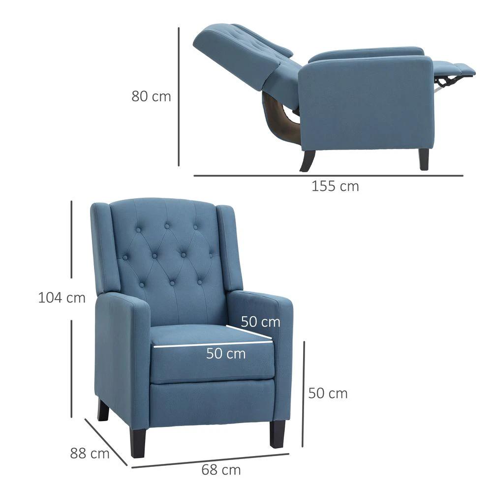 Button Tufted Microfibre Cloth Recliner Armchair for Living Room, Blue by HOMCOM