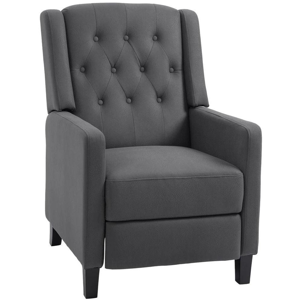 Button Tufted Microfibre Cloth Recliner Armchair for Living Room, Grey by HOMCOM
