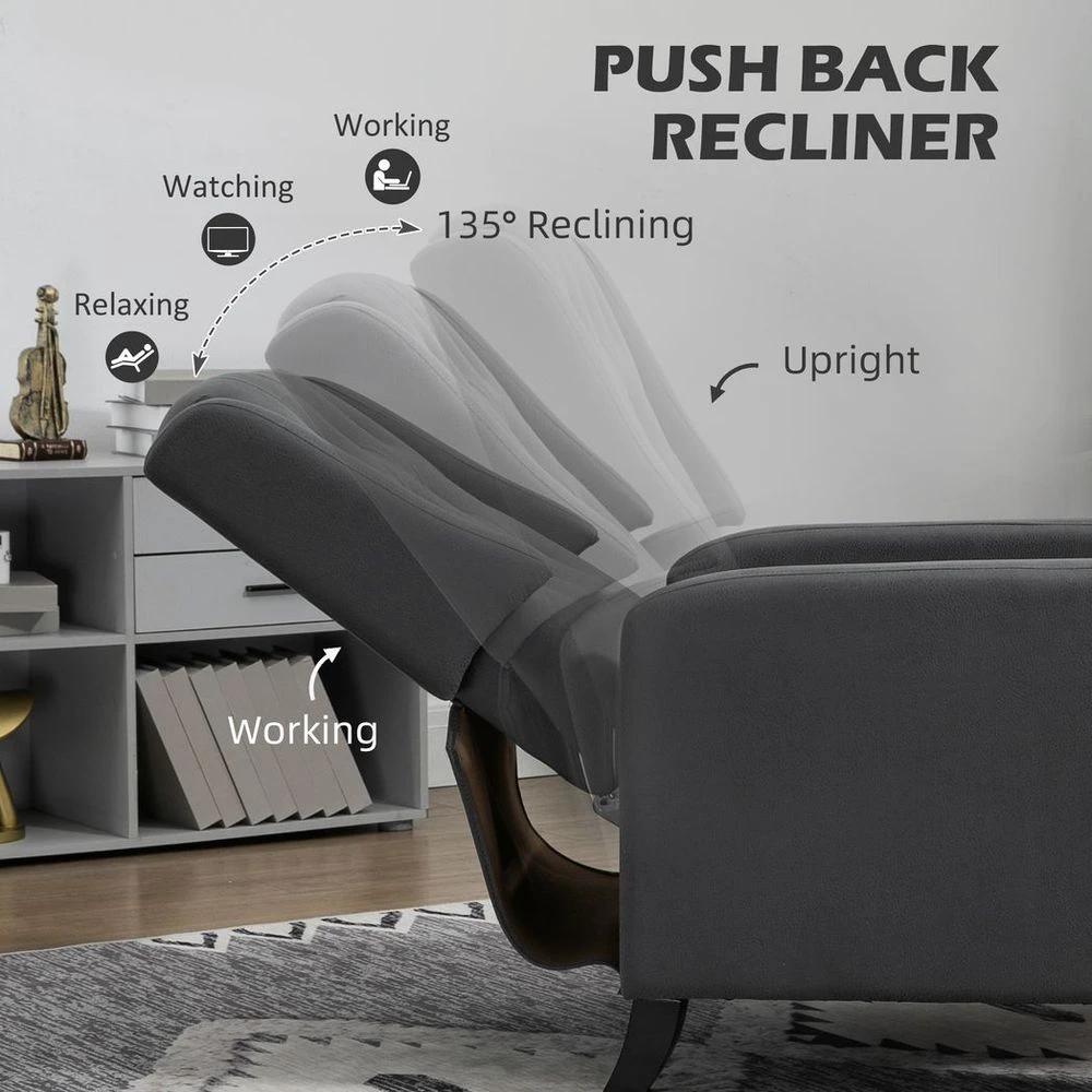 Button Tufted Microfibre Cloth Recliner Armchair for Living Room, Grey by HOMCOM