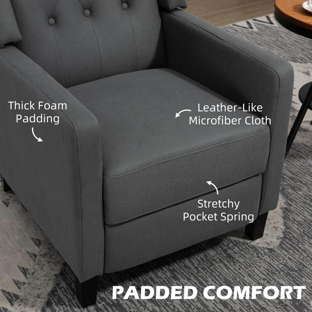 Button Tufted Microfibre Cloth Recliner Armchair for Living Room, Grey by HOMCOM