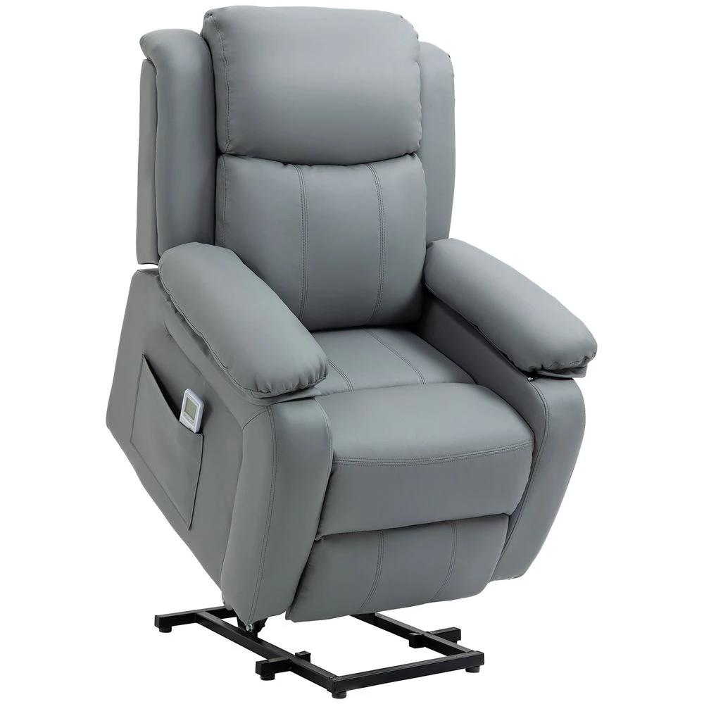 Electric Power Lift Recliner Chair with Massage Vibration Side Pocket, Grey by HOMCOM