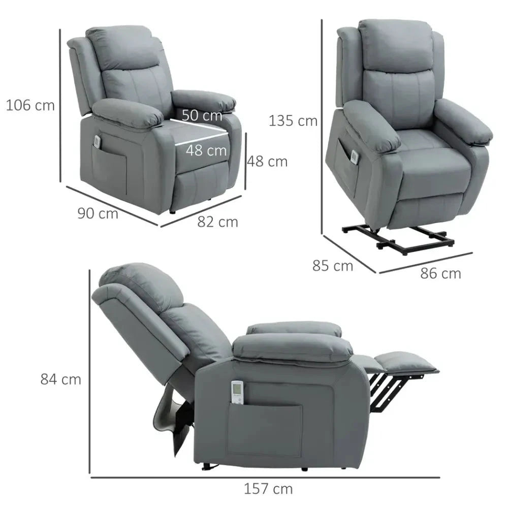 Electric Power Lift Recliner Chair with Massage Vibration Side Pocket, Grey by HOMCOM