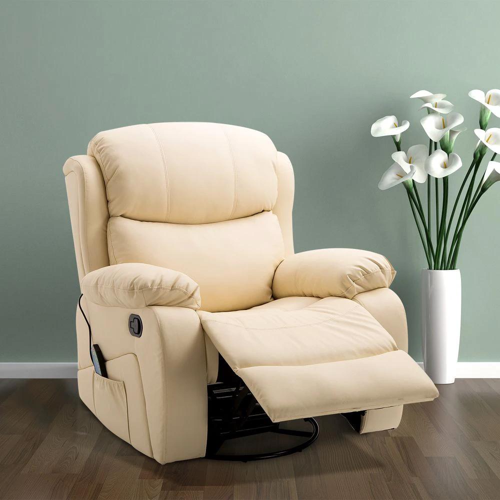 Massage Recliner Chair Manual Reclining Chair with Footrest Remote Beige by HOMCOM