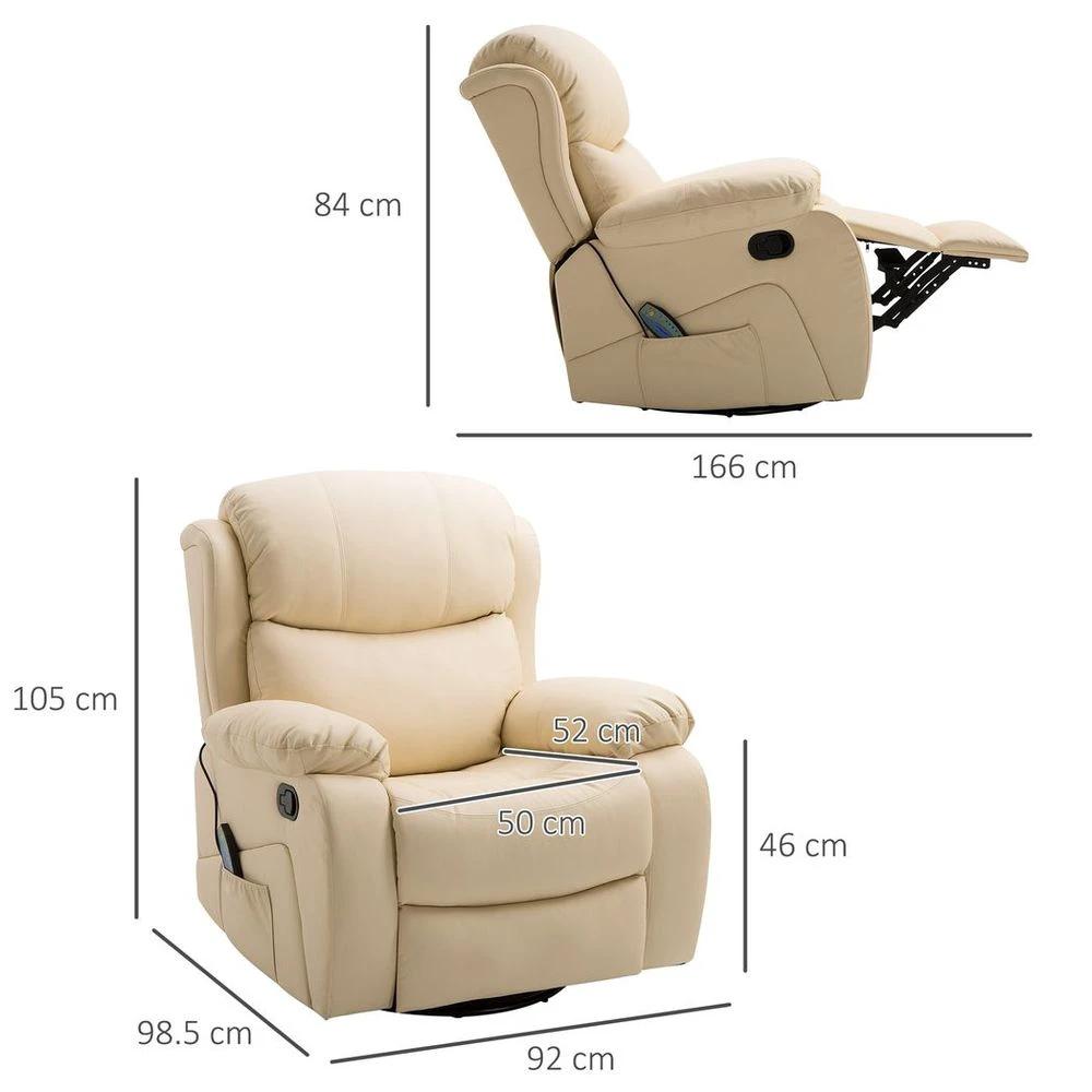 Massage Recliner Chair Manual Reclining Chair with Footrest Remote Beige by HOMCOM