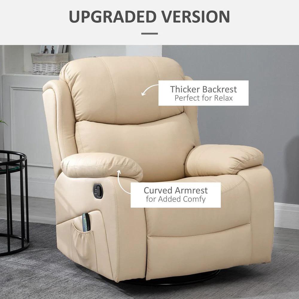 Massage Recliner Chair Manual Reclining Chair with Footrest Remote Beige by HOMCOM