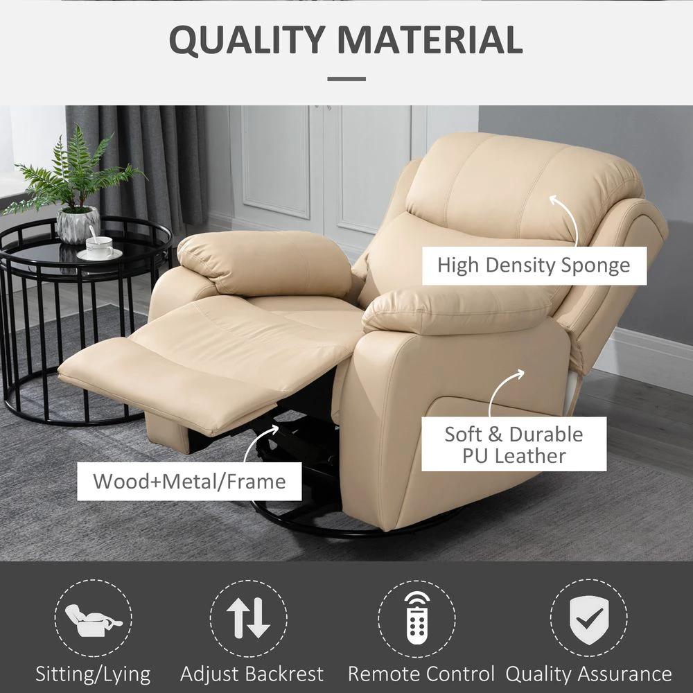 Massage Recliner Chair Manual Reclining Chair with Footrest Remote Beige by HOMCOM