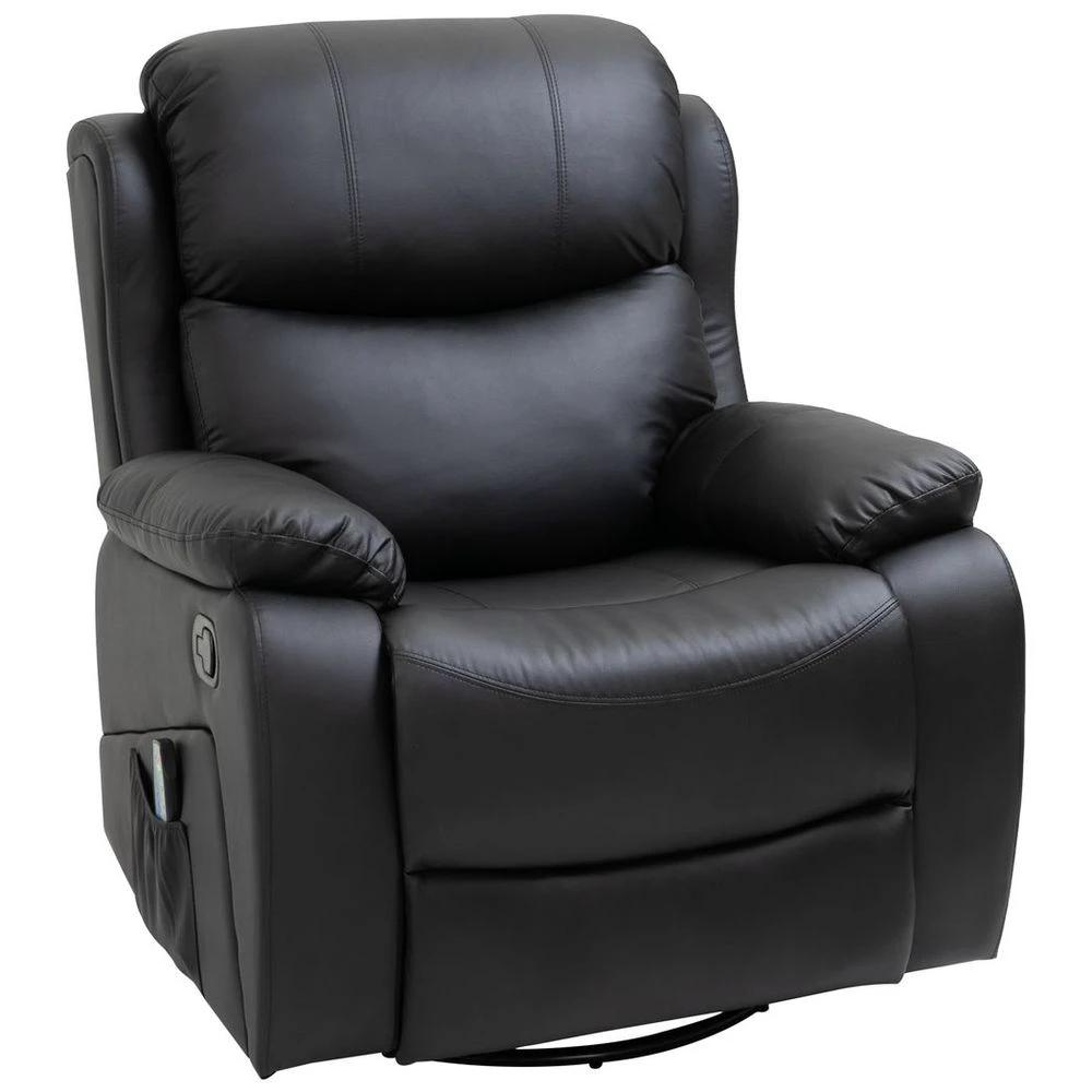 Massage Recliner Chair Manual Reclining Chair with Footrest Remote Black by HOMCOM