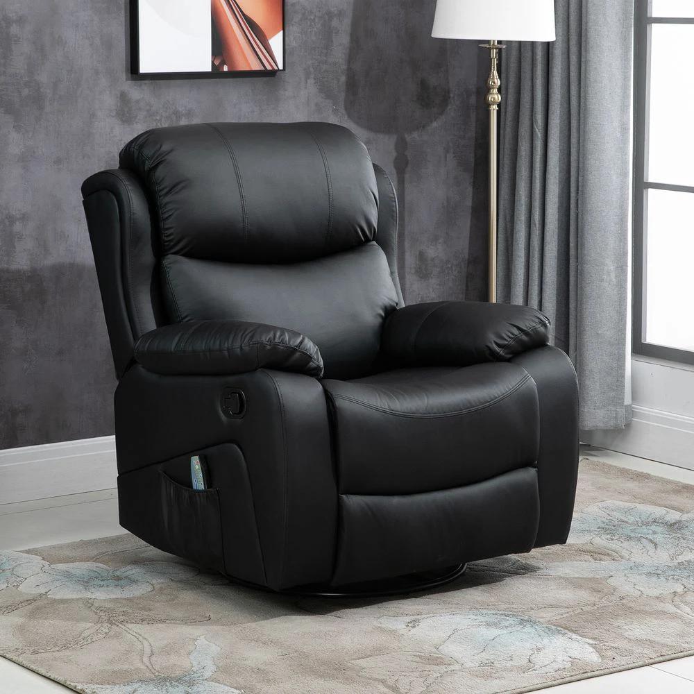 Massage Recliner Chair Manual Reclining Chair with Footrest Remote Black by HOMCOM