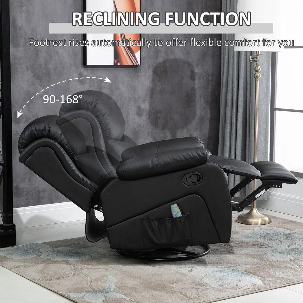 Massage Recliner Chair Manual Reclining Chair with Footrest Remote Black by HOMCOM
